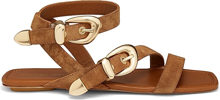 Stuart Weitzman Women's Maven Suede Flat Sandals - Doe - Size 10
