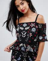 Thumbnail for your product : Frock And Frill Petite Premium Embroidered Cold Shoulder Mini Shift Dress