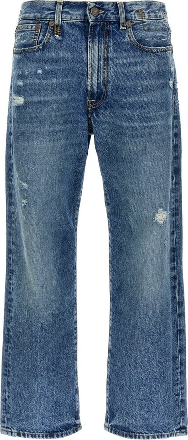 R 13 Boyfriend Mid-Rise Distressed Jeans