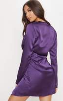 Thumbnail for your product : PrettyLittleThing Plum Satin Long Sleeve Wrap Shift Dress