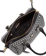 Thumbnail for your product : Tory Burch Robinson Woven Leather Satchel Bag, Black/White