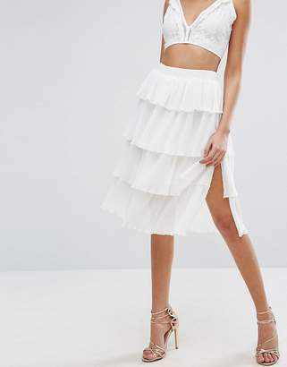 PrettyLittleThing Frill Tiered Midi Skirt