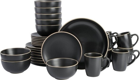 Gibson Home GibsonHome32pcStonewareRockawayDinnerwareSetBlack:Servicefor8SolidPatternDishwasher&MicrowaveSafe