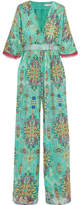 Thumbnail for your product : Matthew Williamson Inca Jewel Silk-chiffon Jumpsuit - Teal