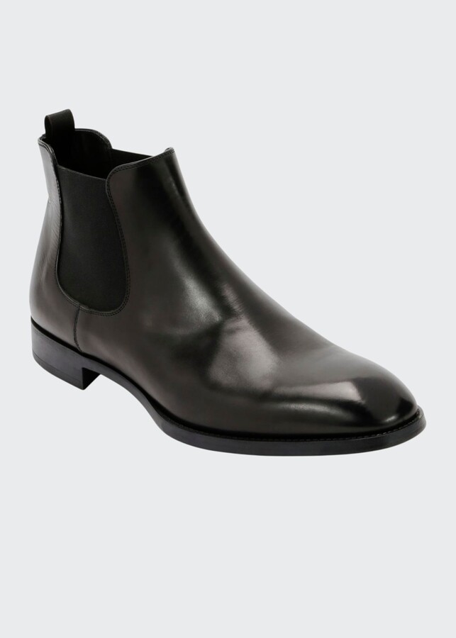 Giorgio Armani Gored Leather Chelsea Boot w/ Rubber Sole - ShopStyle