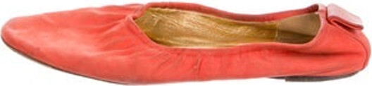 Celine Suede Ballet Flats Orange Semi-Pointed Toes Platform Designer