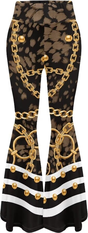 Xoenoiee Leopard Gold Chain Print Women's Flare Leggings - ShopStyle