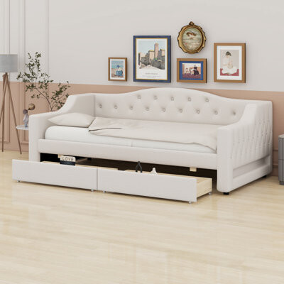 Lark Manor Upholstered Daybed With LED Belt And Drawers