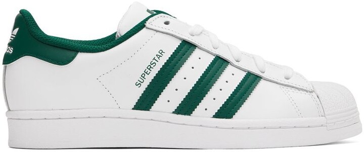 adidas White & Green Superstar Sneakers - ShopStyle