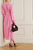 Thumbnail for your product : ENVELOPE1976 Cannes Belted Button-detailed Silk-crepe Midi Dress - Pink