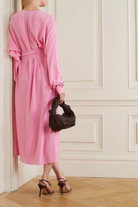 ENVELOPE1976 Cannes Belted Button-detailed Silk-crepe Midi Dress - Pink