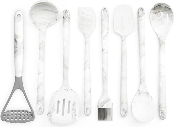 Better Houseware 8-Piece Silicone Utensils Set, White Marble, 3300/Set