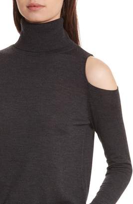 Allude Merino Wool Cold Shoulder Turtleneck Sweater