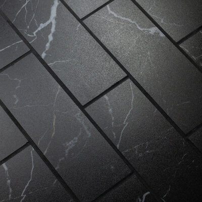 Qube Tiles Longo Black 4" x 12" Marble Look Porcelain Tile