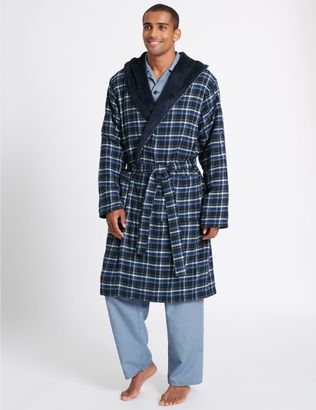Marks and Spencer Pure Cotton Checked Dressing Gown with Belt