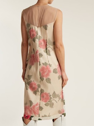 Maison Margiela Raw-edge Rose-print Organza Dress - Nude Print