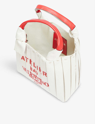 Valentino Garavani Atelier pleated cotton and linen-blend mini tote bag