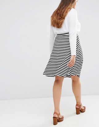 ASOS Curve CURVE Midi Skater Skirt with Poppers in Stripe