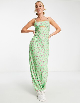 ASOS DESIGN strappy cut out detail maxi dress in green ditsy floral -  ShopStyle