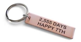 JewelryEveryday Tag Keychain Engraved with"2,555 Days, Happy 7th"; 7 Year Anniversary