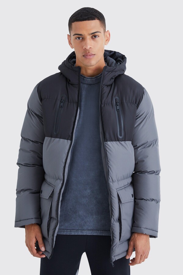 Boohooman Colour Block Puffer Jacket Mens Boohoo Mens Grey