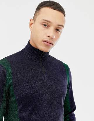 ASOS DESIGN Knitted Two-piece Half Zip Sweater In Metallic Yarn
