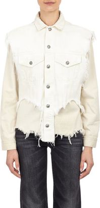 R 13 Cut-Off Double-Layer Jeans Jacket-White