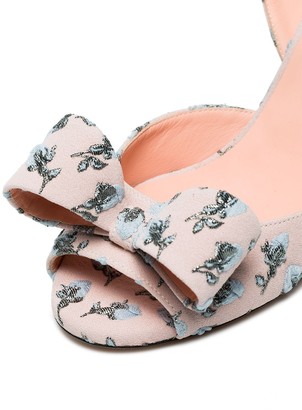 Rochas Pink floral bow 70 Suede sandals