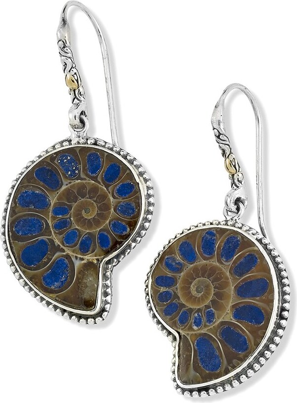 Samuel B. Silver & 18K Ammonite, Lapis Earrings