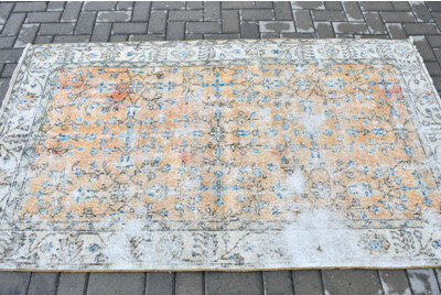 Bungalow Rose Vintage Turkish Orange Wool Rug Ideal for Bedroom and Indoor Areas with an Authentic Oushak Design