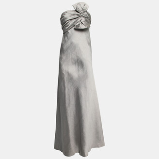 J. Mendel Grey Silk Blend Strapless Front Bow Detail Gown L