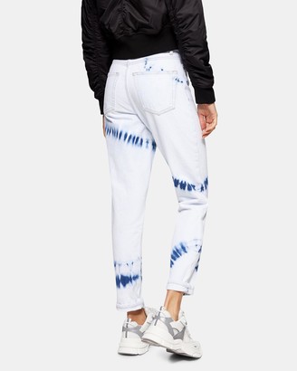 Topshop Women's Blue High-Waisted - Tie Dye Mom Tapered Jeans - Size W26/L32 at The Iconic