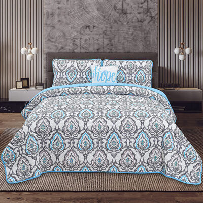 LuxDecorCollection Microfiber Reversible 4 Piece Quilt Set