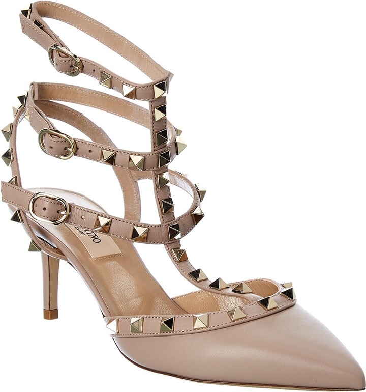 Valentino Rockstud Caged 65 Leather Ankle Strap Pump