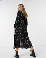 Thumbnail for your product : French Connection drape belted floral midaxi dress in black
