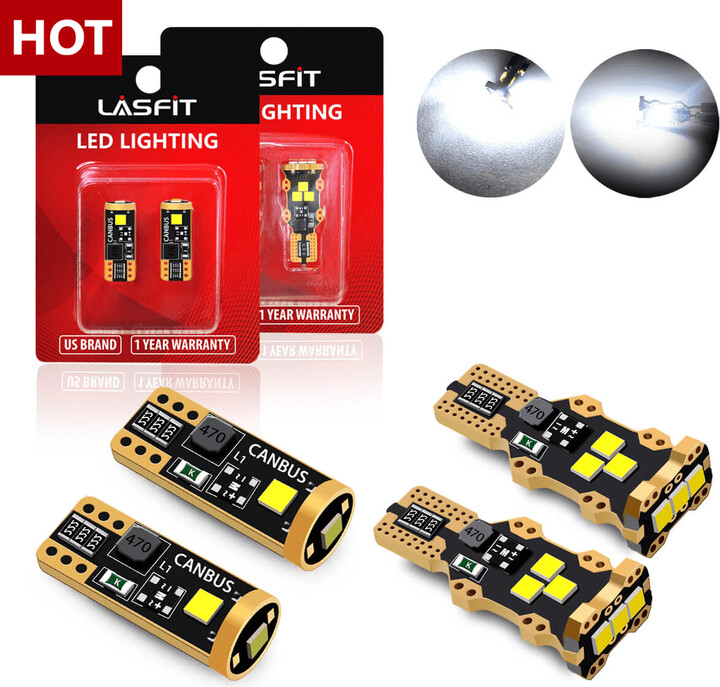 Lasfit 194 168 License Plate Light + 921 912 Back Up Reverse Light LED Bulbs Combo Kit, Xenon White, 4Pcs