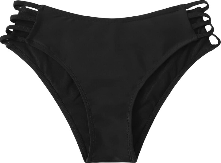 Women's Cut Out Side Black Bikini Bottoms Panty Swimsuit Bottom Bathing Suit