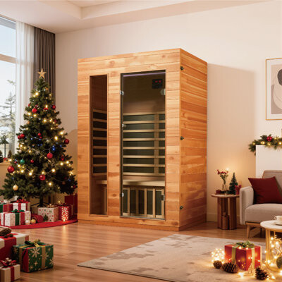 royal saunas hongyuan Hongyuan 2 Person Indoor Bluetooth Low EMF Sauna In Okoume & Hemlock Wood
