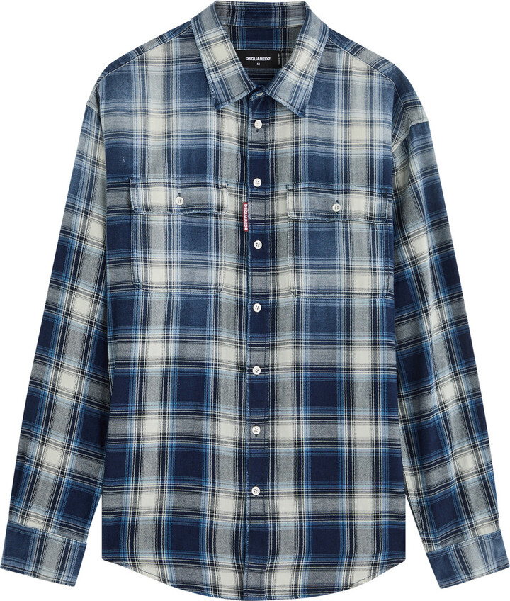 DSQUARED2 Plaid-print Distressed Cotton Shirt