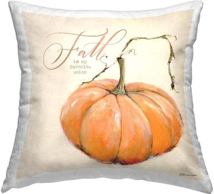 Fall Is My Favorite Color Orange Pumpkin Seasonal Word Design Orange Abstract Polyester 18in. X 18in. Throw Pillow