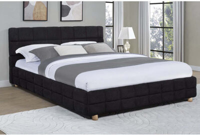 Ivy Bronx Modern Queen Size Platform Bed with Soft Fleece Upholstery and Grid-Patterned Headboard Low Profile Design for Contemporary Bedrooms