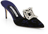 Thumbnail for your product : Manolo Blahnik Borli Crystal Satin & Suede Lace Mules