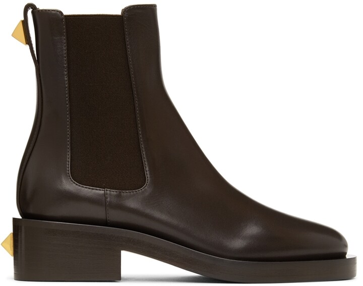 Valentino Garavani Leather Roman Stud Flat Chelsea Boots - ShopStyle