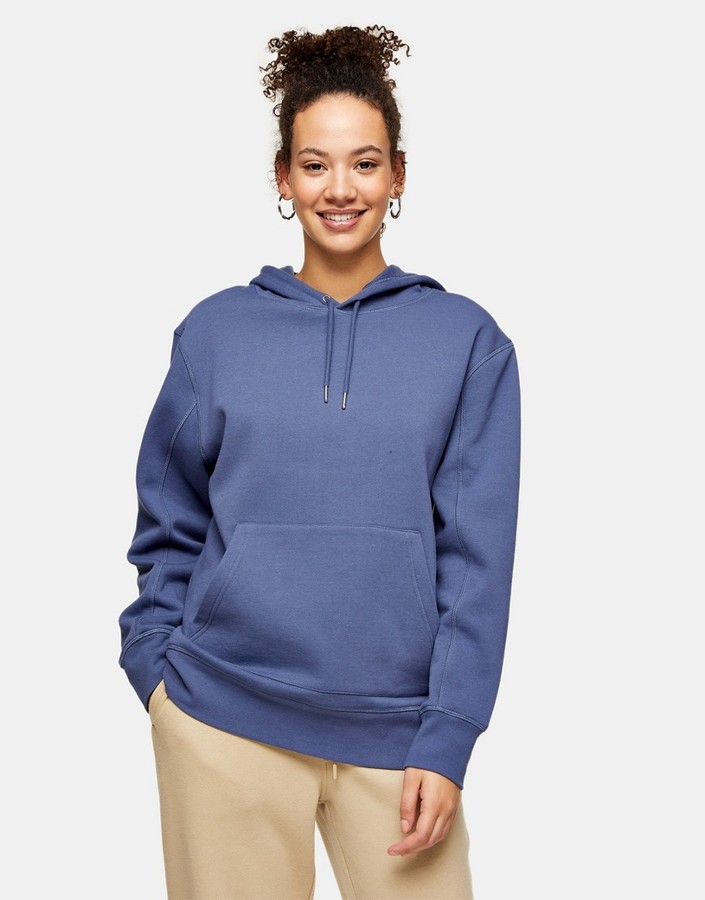 Topshop pullover hoodie in blue - ShopStyle