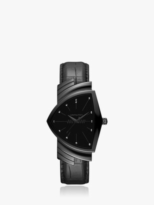Hamilton H24401731 Men's Ventura Triangular Leather Strap Watch, Black