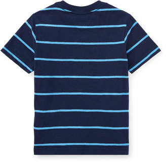 Ralph Lauren Childrenswear Slub Jersey Stripe T-Shirt, Blue, Size 2-4