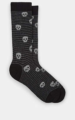 Barneys New York Men's Striped Skull-Motif Cashmere-Blend Mid-Calf Socks - Black