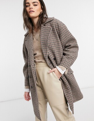 Selected oversized wool coat in check