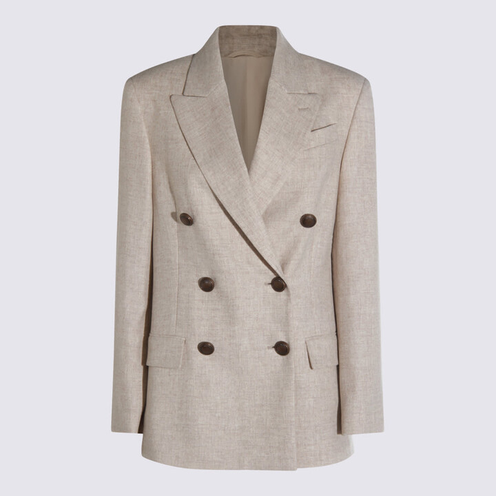Brunello Cucinelli Ivory Wool And Cashmere Blend Blazer