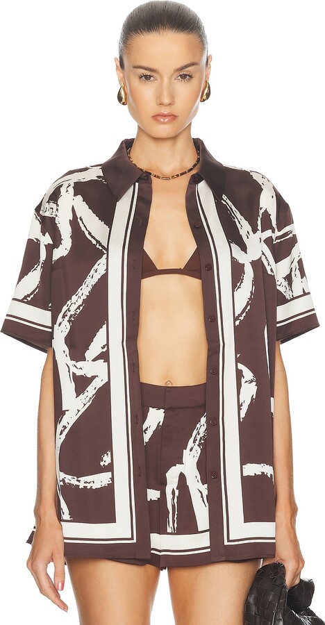 SER.O.YA Davey Satin Blouse Top in Brown